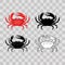 Set of flat red, black, thin line white crab isolated on transparent background - vector illustration. Sea water animal