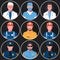 Set of flat round avatars of medical, fire and police services