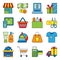 Set of flat shopping icons commercial purchase store buy gift delivery bag commerce basket tag vector illustration.
