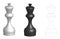 Set of flat silhouette and two 3d volume chess queens pieces