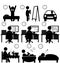 Set of flat situation icons with lazy worker isolated on white