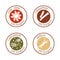 Set of flat spices stamp labels. 100 organic. collection