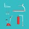 Set of flat sports equipment icons for gym training,