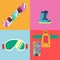 Set of Flat Style Snowboard Icons Vector