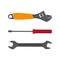 Set flat tool icons on white background