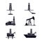 Set of flat vector icons for petroleum industry; onshore and off