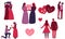 Set of flat vector love icons with diverse couples and hearts