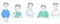 Set of flat vector people with closed eyes and gadgets. Men in different dresses in pastel colors, different poses and