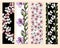 A set of floral bookmarks, flyers with pink and white flowers,