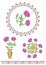 Set of floral motifs with tender light purple roses blossom. Rose in a wreath, rose in a vase, bouquet of roses, frame border with
