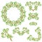 Set of Floral seamless detailed ornaments, borders, frames, vignettes with olive tree leaves and curled branches isolated on whit