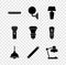 Set Fluorescent lamp, Wall sconce, Table, Lamp hanging, Flashlight and LED bulb icon. Vector