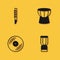 Set Flute, African djembe drum, Vinyl disk and darbuka icon with long shadow. Vector
