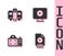 Set FLV file document, Actor trailer, Photo camera and Online play video icon. Vector