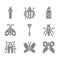 Set Fly swatter, Butterfly, Termite, Beetle bug, Spray against insects and Larva icon. Vector