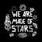 Set of flying transport, rocket, planet, comet and stars. Hand-drawn doodle-style elements. We are made of stars, hand