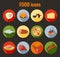 Set of food icons on colorful round buttons