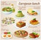 Set of food icons. European lunch