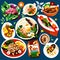 Set of food icons on the theme of Chinese cuisine. Vector illustration generative AI