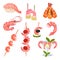 Set of food from shrimp. Vector illustration on white background.