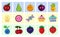 Set food vector illustration. Icons of fruits, sweets, berries