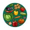Set of food - vegetables in the circle. Pixel illustration. Isolated image.