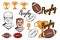 Set of Football player design elements. Hand drawn Rugby player. Cartoon soccer player. Set for football concept. Gold champions