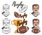 Set of Football player design elements. Hand drawn Rugby player. Cartoon soccer player. Set for football concept. Gold champions