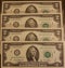 Set of four $2 bills, uncirculated, sequential serial numbers