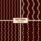 Set of four abstract seamless geometric patterns of beige vertical wavy lines, smooth bends on brown background