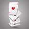 Set of four ace playing cards fly or fall. Winning poker hand