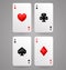 Set of four ace playing cards suits. Poker game