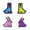 Set of four acid colored simle rabbits