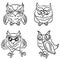 Set of four amusing owls outlines