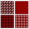 Set of four background tiles in red, white and black design with fine geometric symmetric patterns