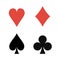 Set of Four basic suits of the playing deck: Hearts, Diamonds, Spades, Clubs.