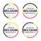 Set of four Belgian icons, English title Made in Belgium, premium quality stickers and symbols, internation labels