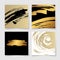 Set of four black and gold ink brushes grunge square pattern