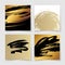 Set of four black and gold ink brushes grunge square pattern