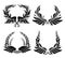 Set of four black laurel wreath and wing silhouettes