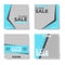 Set of four Blue square banner template design with blank space for your image. Sale banner template for social media promotion,