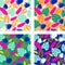 Set of four bold bright tropical leaves seamless patterns. Vector