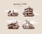 Set of Four Buildings Types Hand Drawn Cartoon Illustration