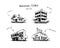 Set of Four Buildings Types Hand Drawn Cartoon Illustration