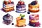 a set of four cakes with different toppings on top of each cake, with berries and blueberries on top of each cake, on a white