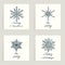 Set of four cards. Hand drawn snowflakes on white. Winter holidays. Christmas. Backgrounds with decorative snow