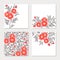 Set of four cards with red abstract flowers