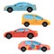 A set of four cars painted in different colors