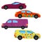 A set of four cars painted in different colors