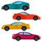 A set of four cars painted in different colors.
